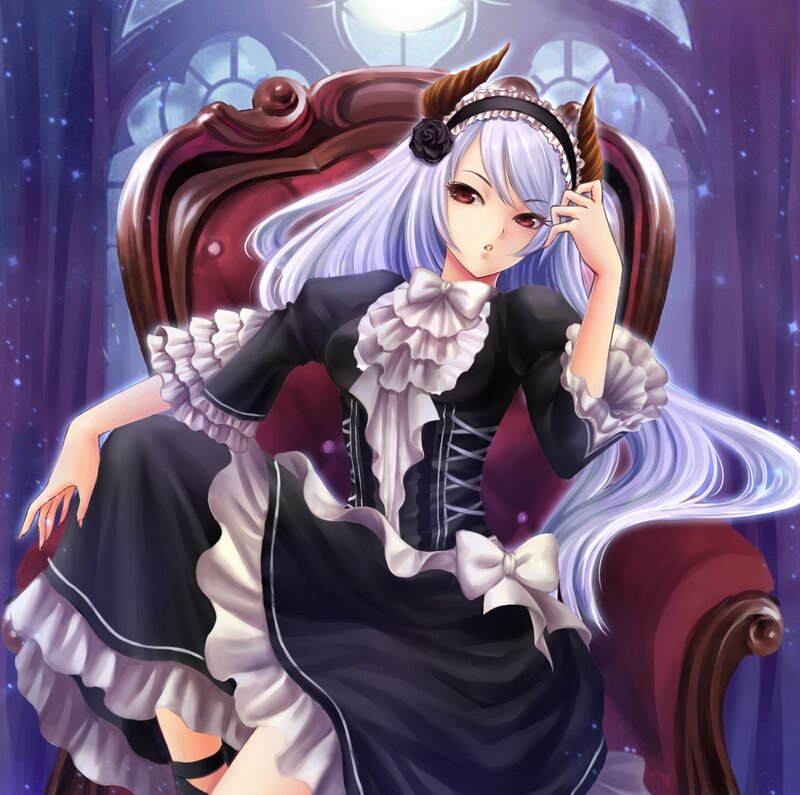 Silver-haired Girl in Dress — Purple, Dramatic