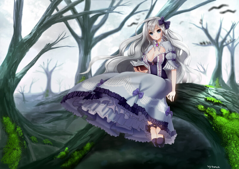 Silver-haired Girl in Dress — Purple, Melancholic