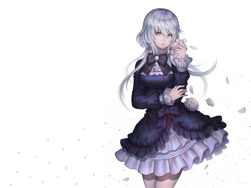 Silver-haired Girl in Dress — White, Calm, Digital Art