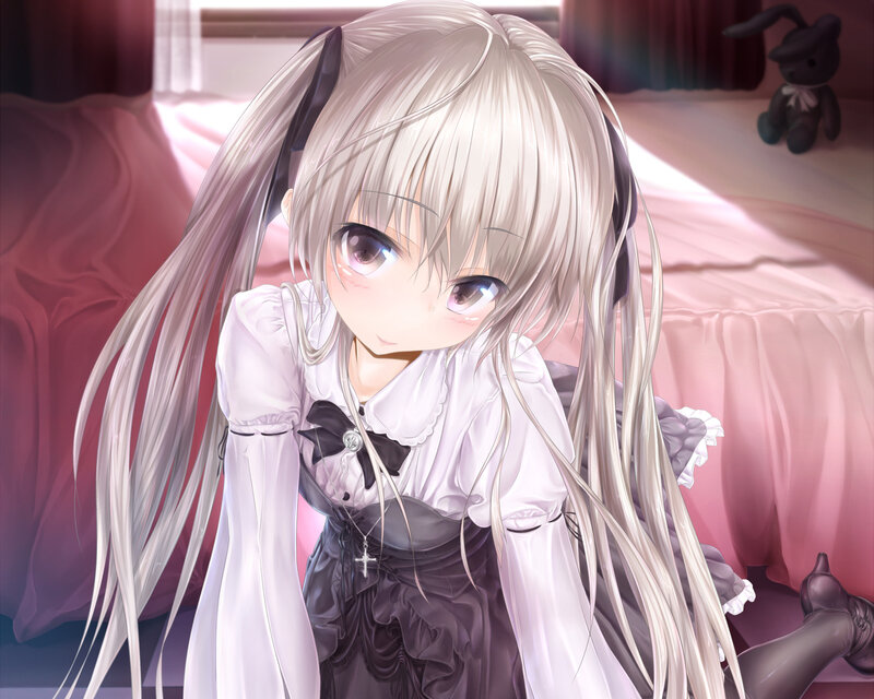 Silver-haired Girl in Dress — White, Calm, Morning
