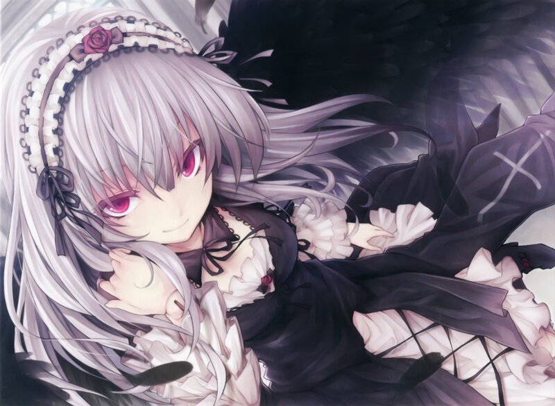 Silver-haired Girl in Dress — White, Dramatic, Anime, Rose