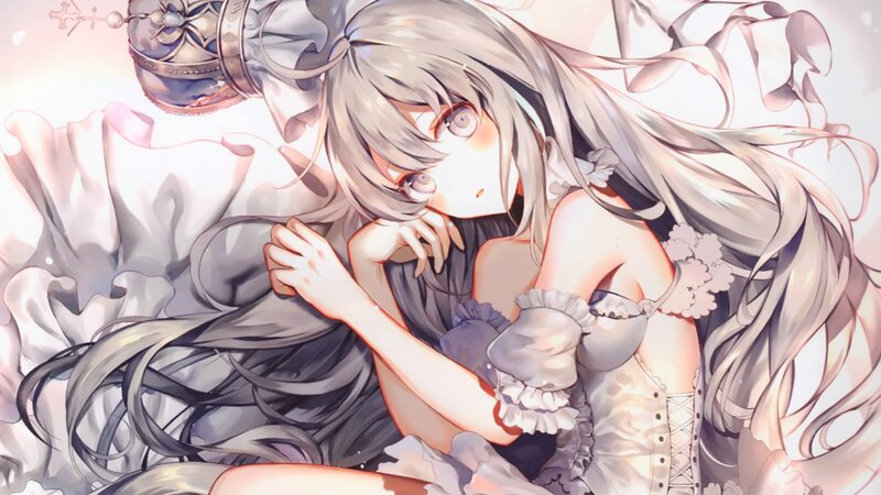 Silver-haired Girl in Dress — White, Dreamy, Anime
