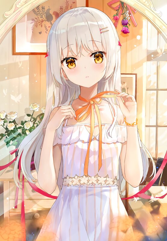Silver-haired Girl in Dress — White, Serene, Afternoon, Anime