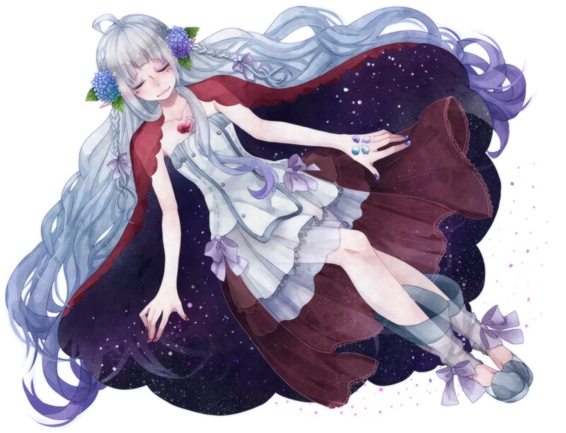 Silver-haired Girl in Dress — White, Serene, Night