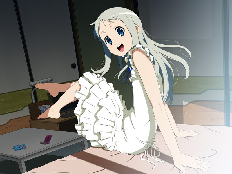 Silver-haired Girl in Dress — White, Surprised