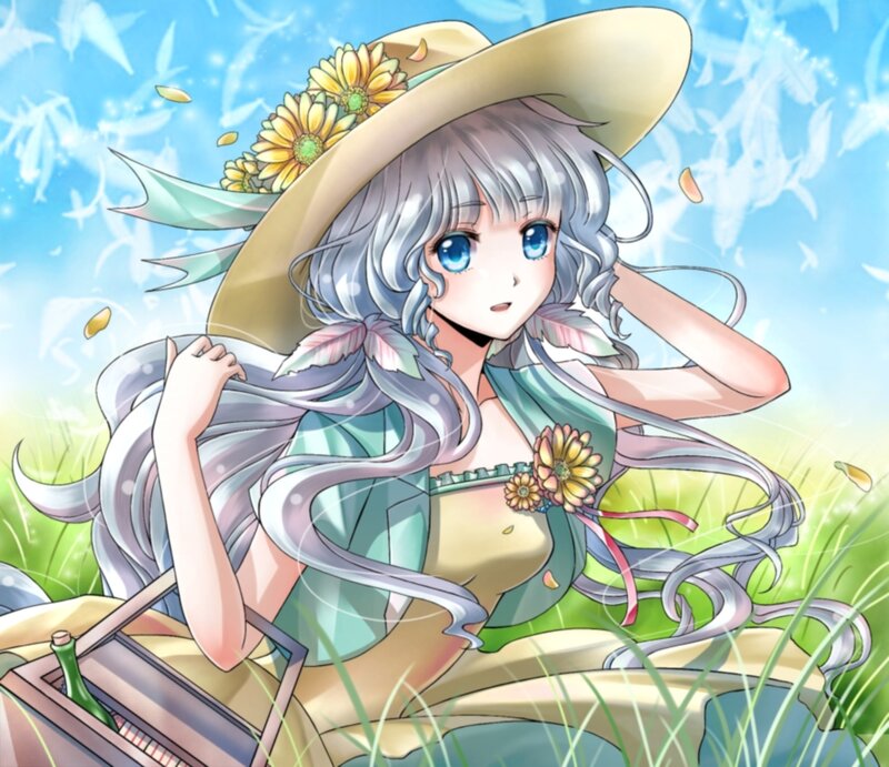 Silver-haired Girl in Field — Blue, Serene