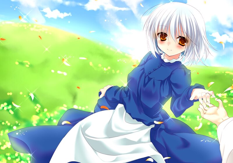 Silver-haired Girl in Field — Blue