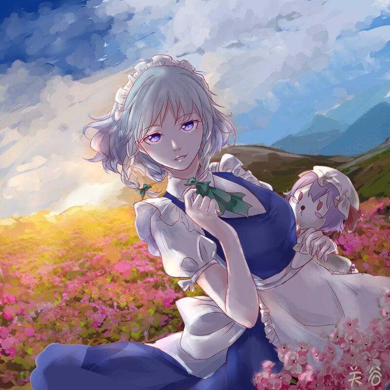 Silver-haired Girl in Field — Pink