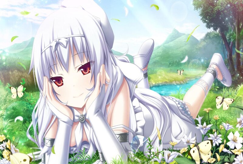 Silver-haired Girl in Field — White