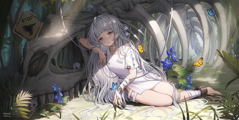 Silver-haired Girl in Forest — Gray