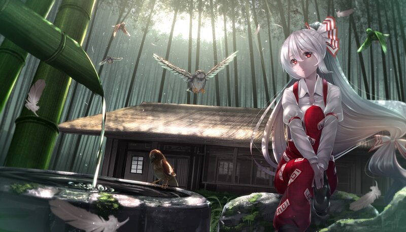Silver-haired Girl in Forest — Green, Serene, Morning, Digital Art