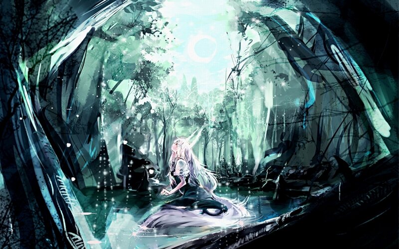 Silver-haired Girl in Forest — Green