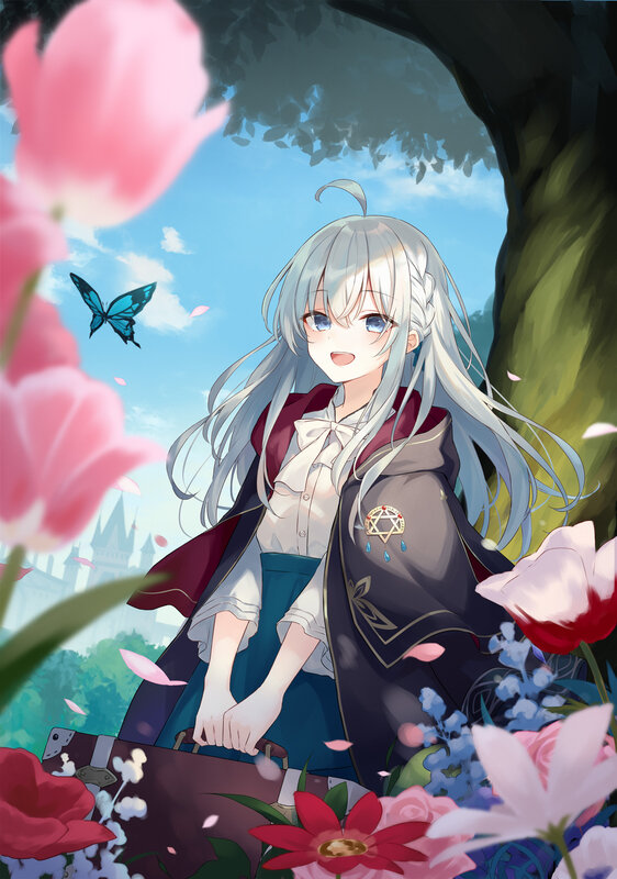 Silver-haired Girl in Garden — Blue