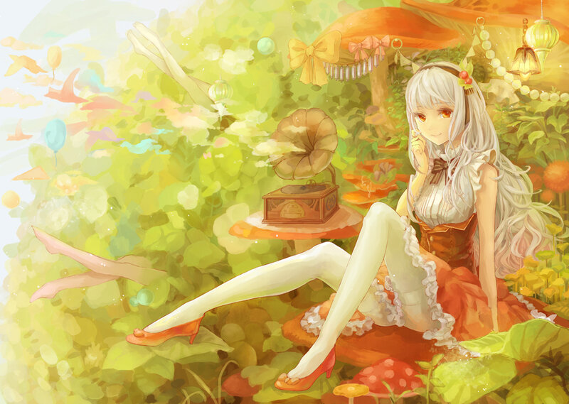 Silver-haired Girl in Garden — Green