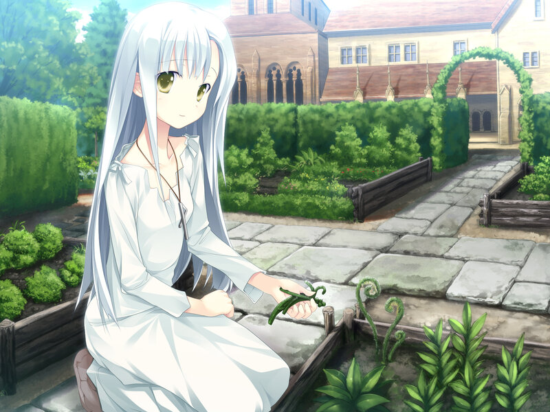 Silver-haired Girl in Garden — White
