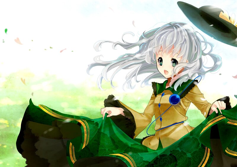 silver-haired girl in green dress