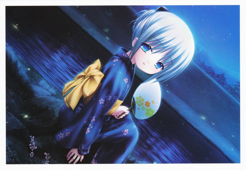 Silver-haired Girl in Kimono — Blue