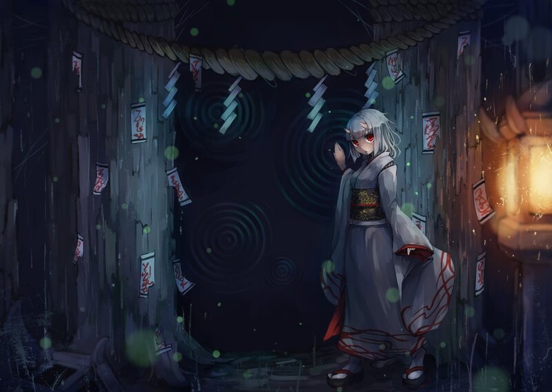 Silver-haired Girl in Kimono — Dark Blue