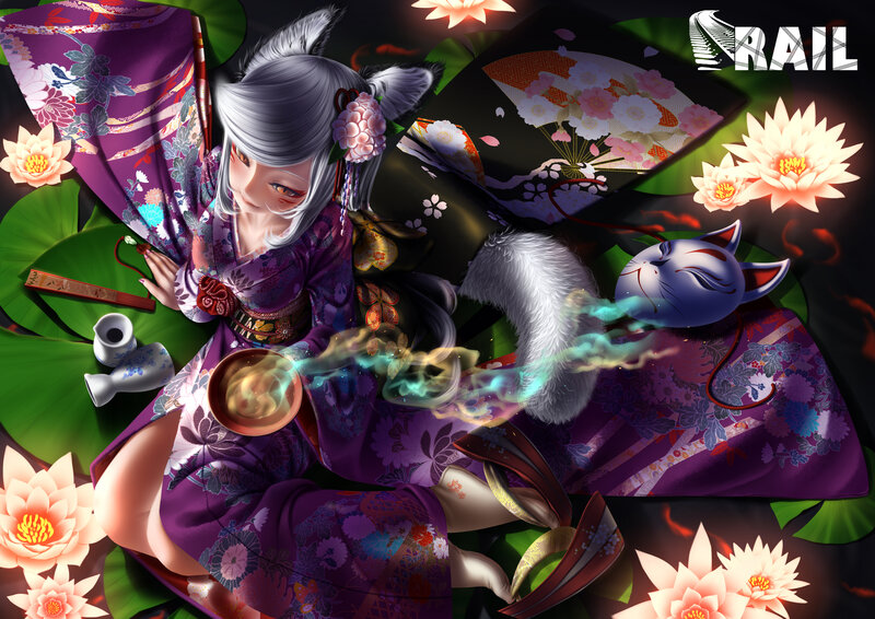 Silver-haired Girl in Kimono — Purple
