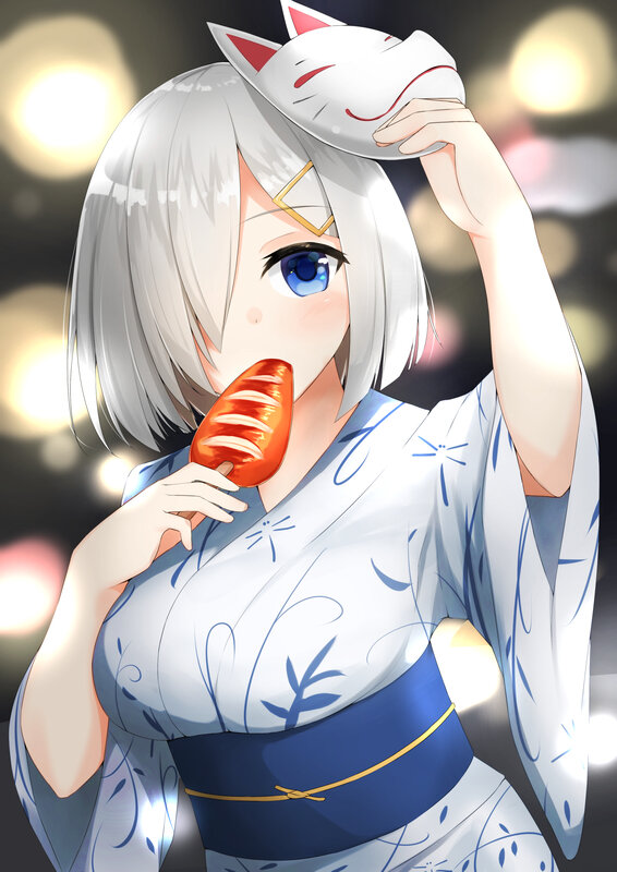 Silver-haired Girl in Kimono — White, Playful