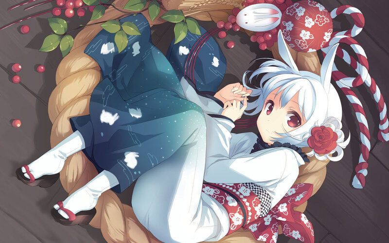 Silver-haired Girl in Kimono — White