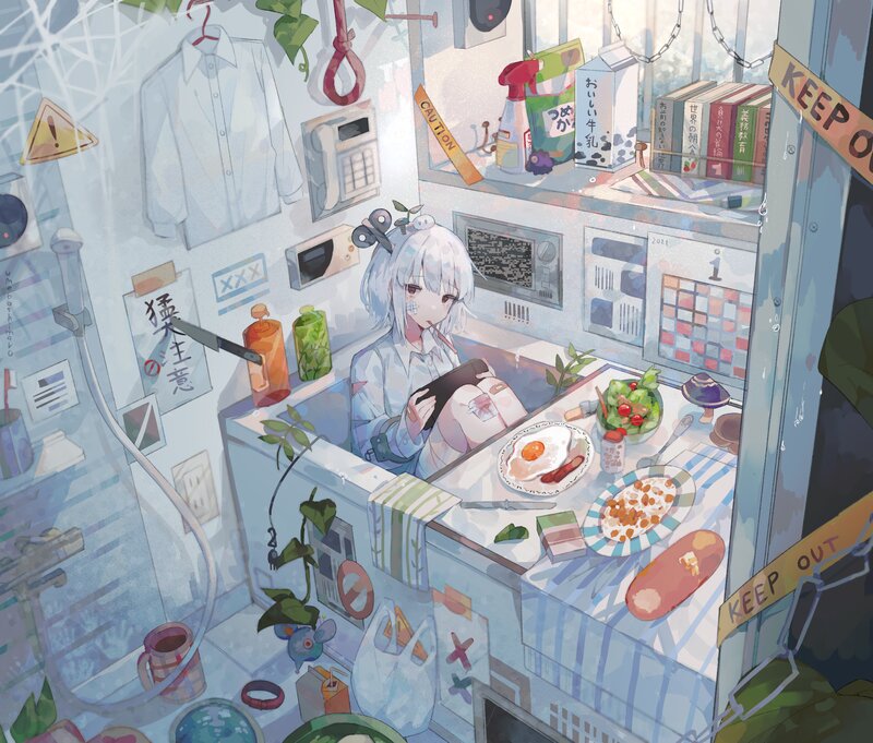 Silver-haired Girl in Kitchen
