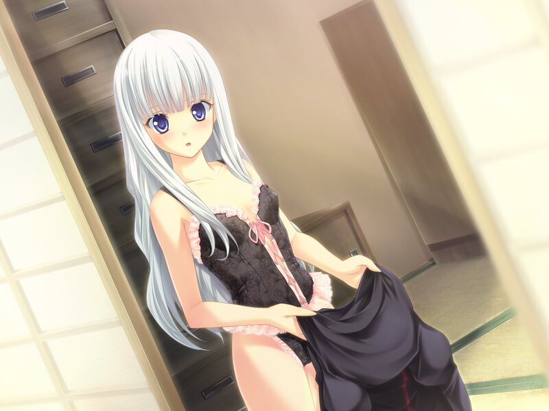 Silver-haired Girl in Lingerie — White