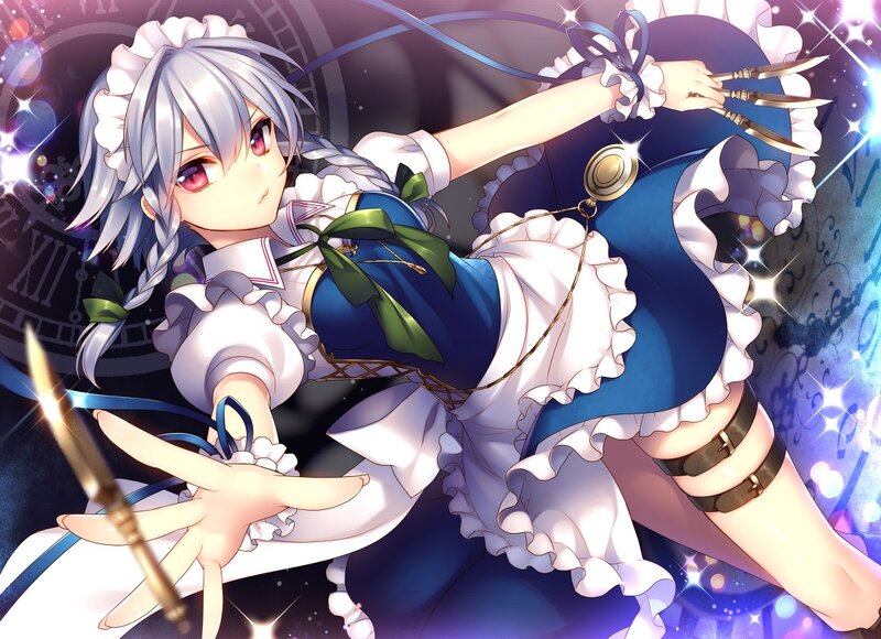 Silver-haired Girl in Maid Outfit — Blue, Dramatic