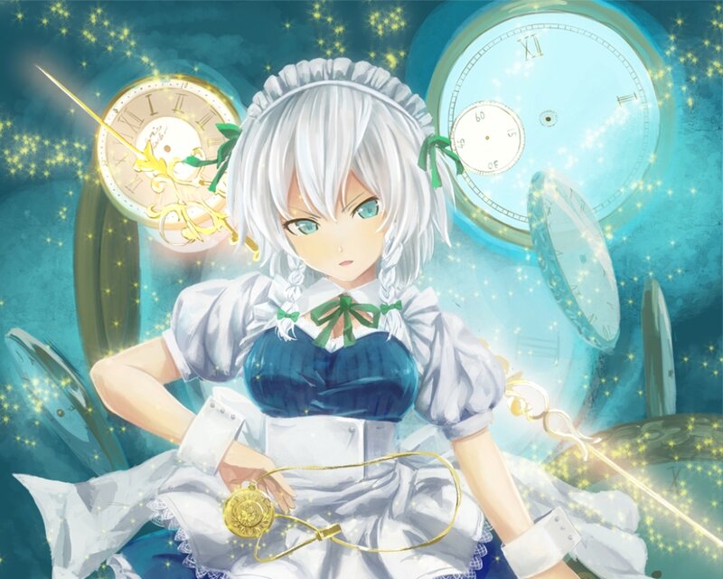 Silver-haired Girl in Maid Outfit — Blue, Dreamy