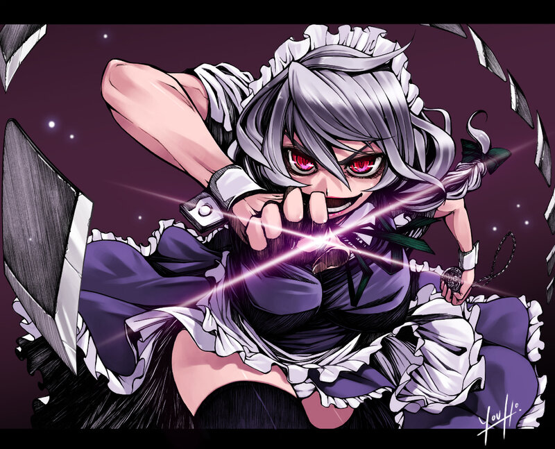 Silver-haired Girl in Maid Outfit — Purple, Dramatic, Night, Manga