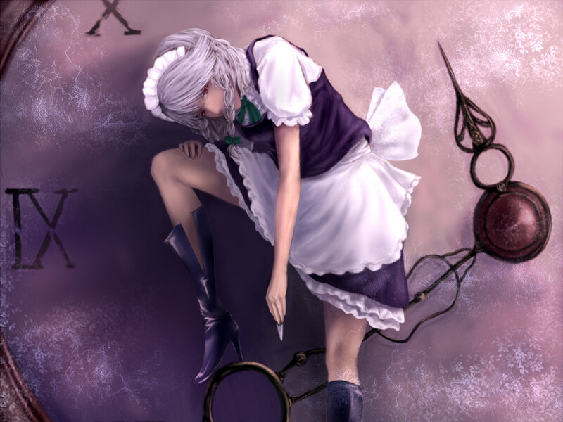 Silver-haired Girl in Maid Outfit — Purple, Dramatic
