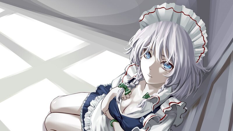 Silver-haired Girl in Maid Outfit — White