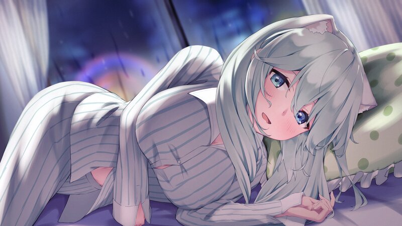 Silver-haired Girl in Pajamas — Gray