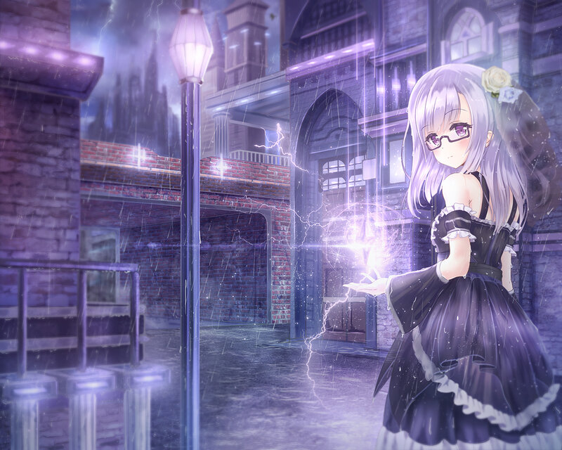 Silver-haired Girl in Rain — Purple, Dramatic