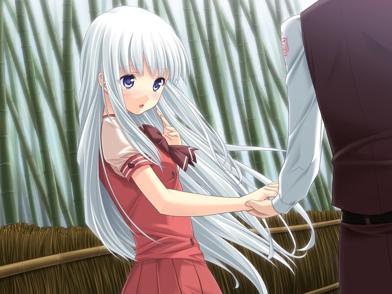 Silver-haired Girl in Red Dress — White