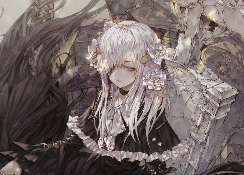 Silver-haired Girl in Ruins — White