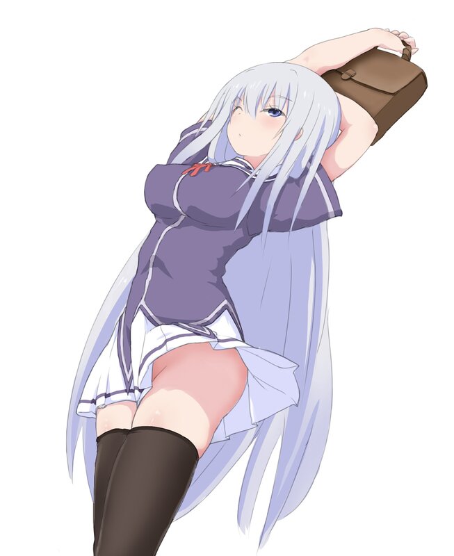 silver-haired girl in school uniform