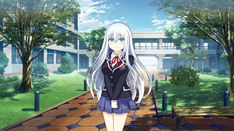 Silver-haired Girl in School Uniform — Green