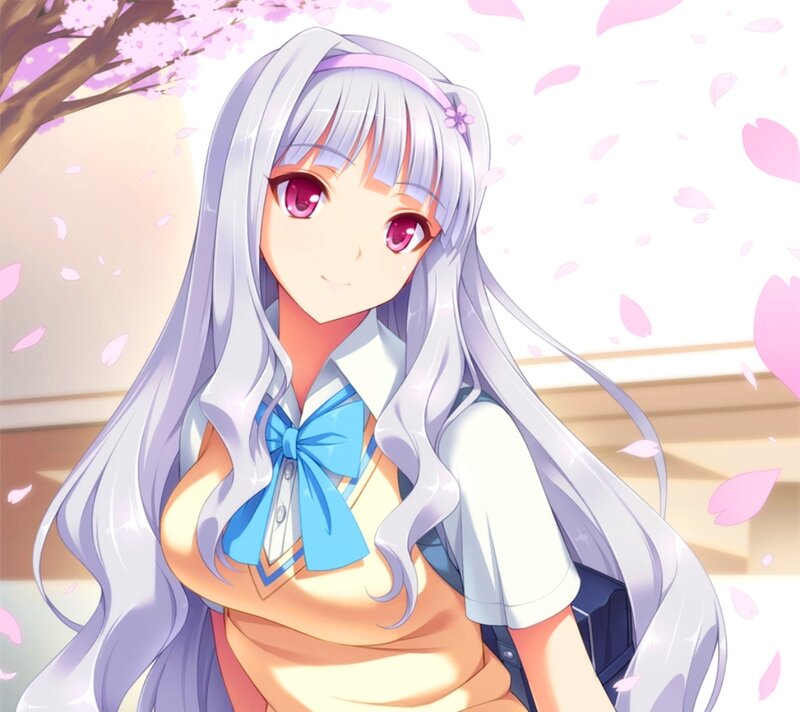 Silver-haired Girl in School Uniform — White, Serene