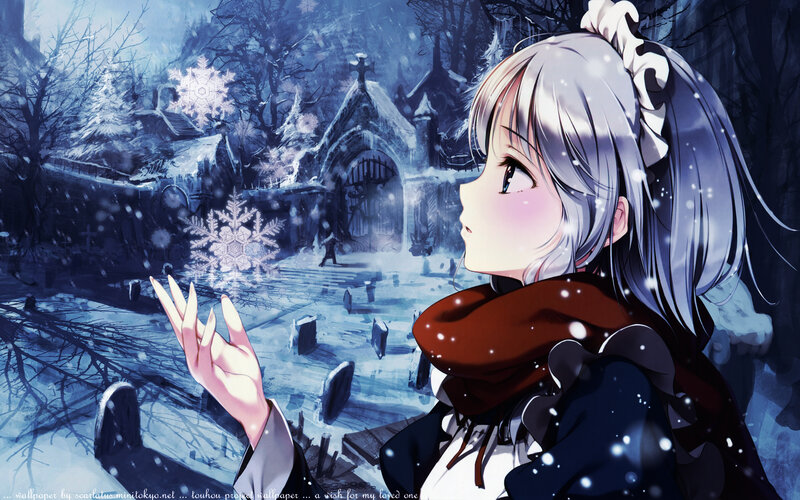 Silver-haired Girl in Snow — Blue
