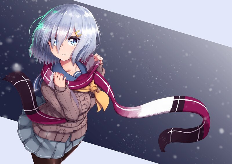 Silver-haired Girl in Snow — Gray, Calm