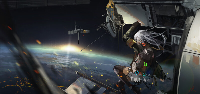 Silver-haired Girl in Space — Black