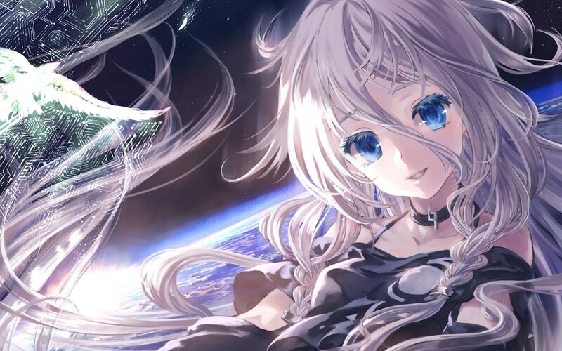Silver-haired Girl in Space — White