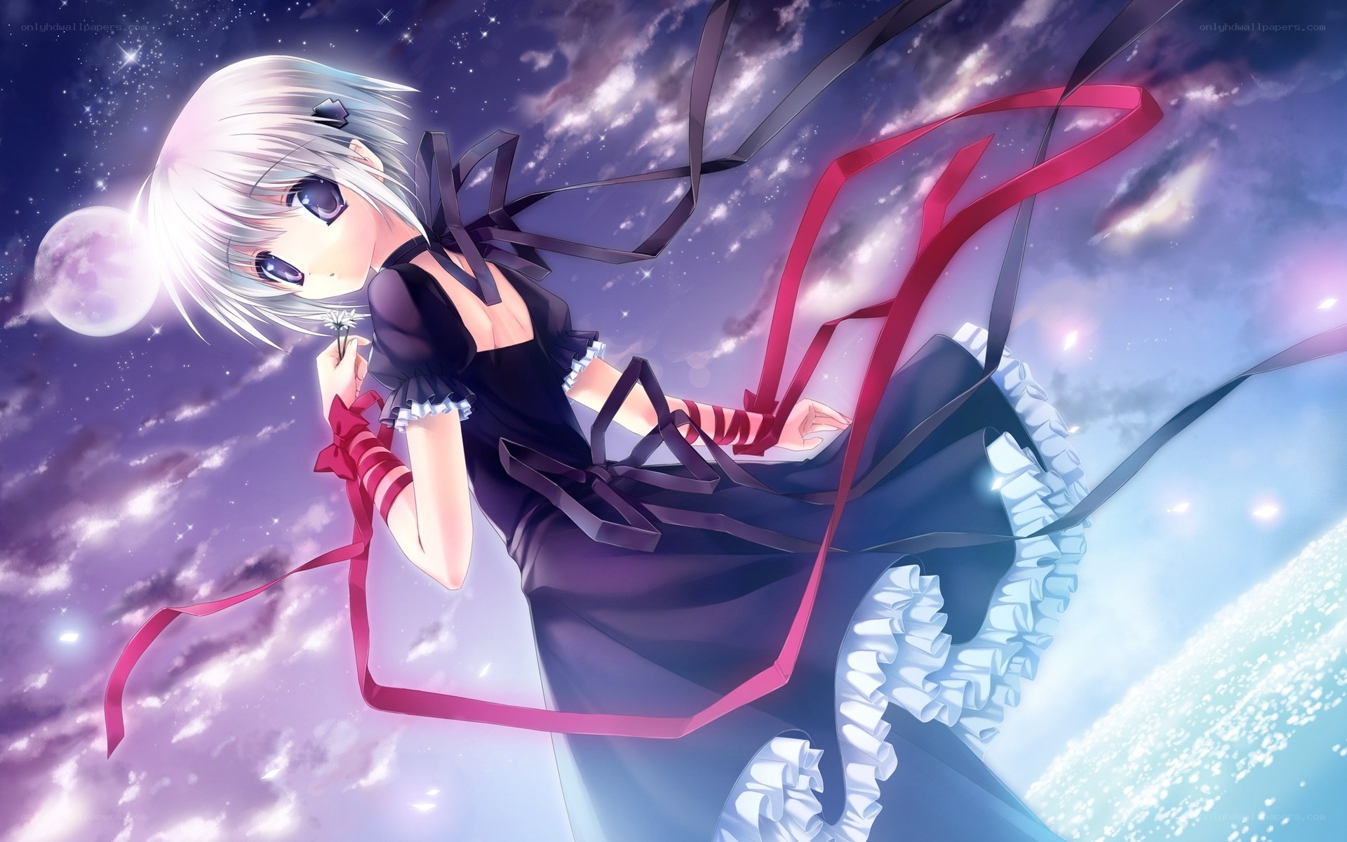 silver-haired girl in space
