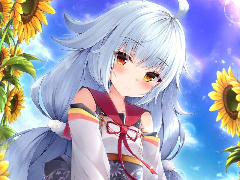Silver-haired Girl in Sunflowers