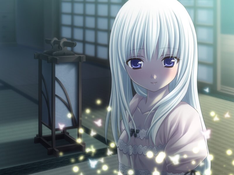 silver-haired girl in traditional room