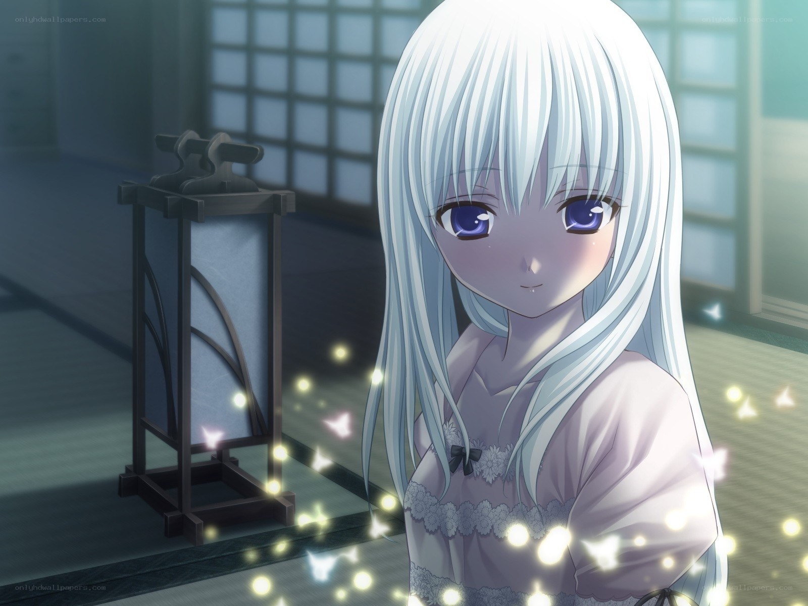 silver-haired girl in traditional room