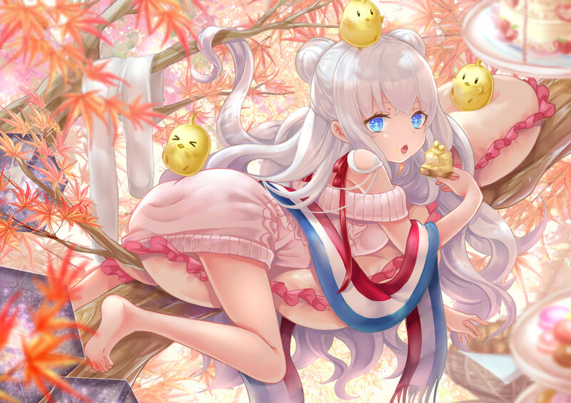 Silver-haired Girl in Tree — Pink