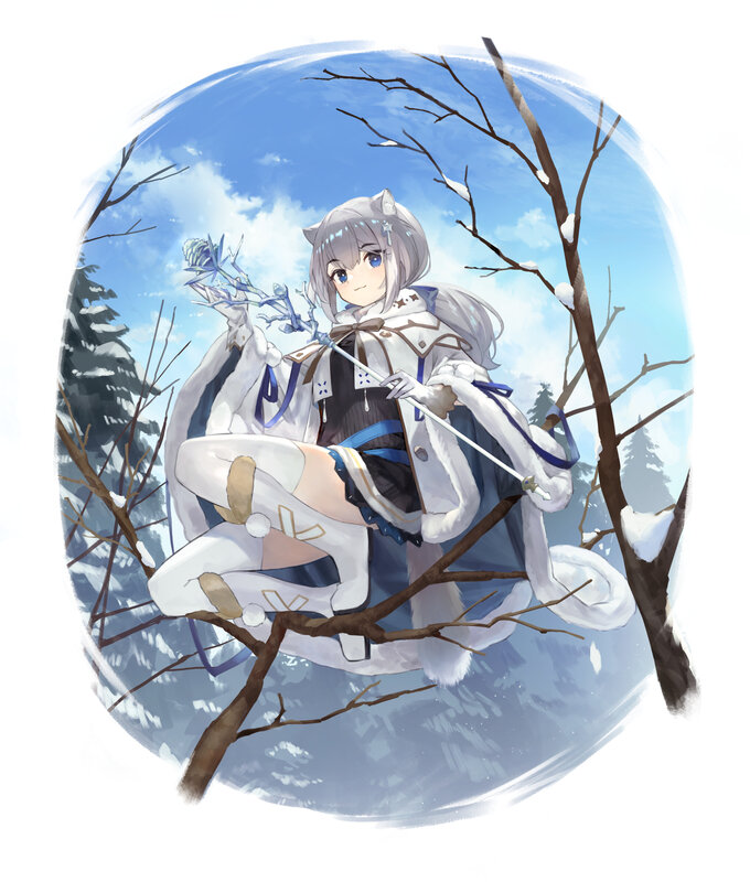 Silver-haired Girl in Tree — White