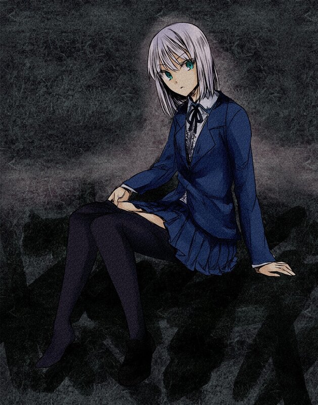 Silver-haired Girl in Uniform — Blue, Dramatic, Night